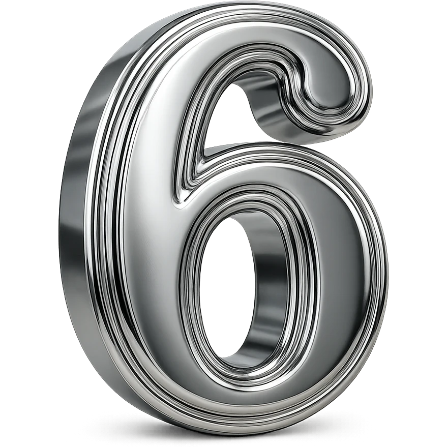 number 6 in chrome 3D emoji style emoji
