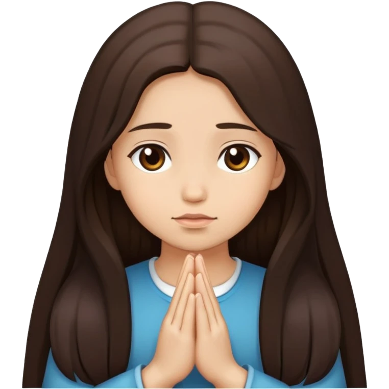 Girl long dark brown hair light medium skin pray emoji