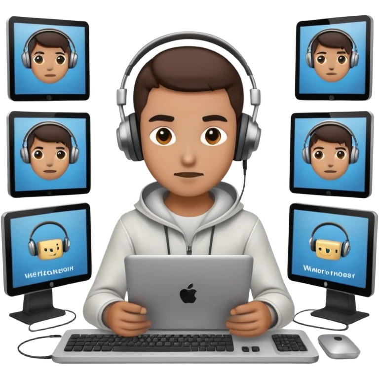 warrior coder with headphones and multiple screens emoji