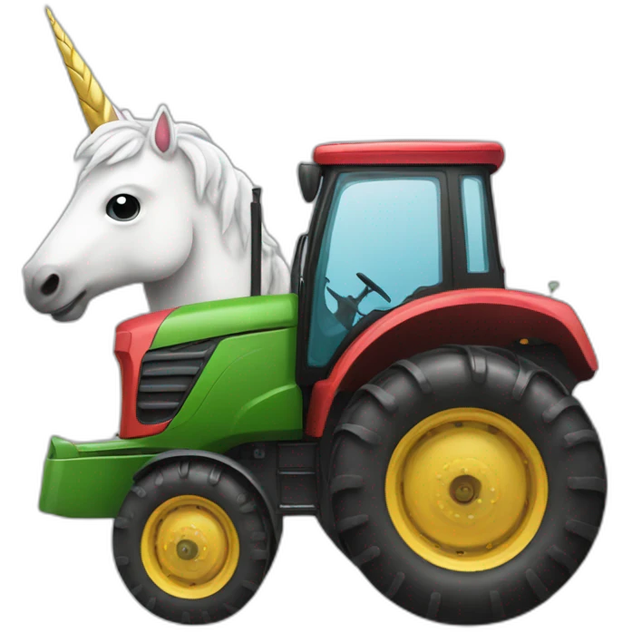 tractor carrying a unicorn emoji