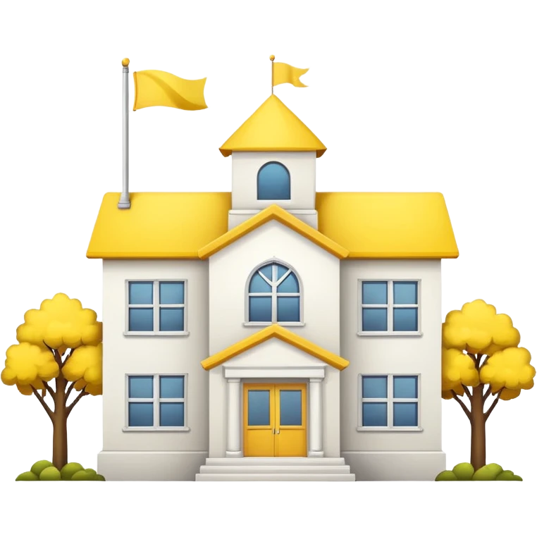 white background, magic school, with a flag, flag on a roof, yellow flag, white school emoji