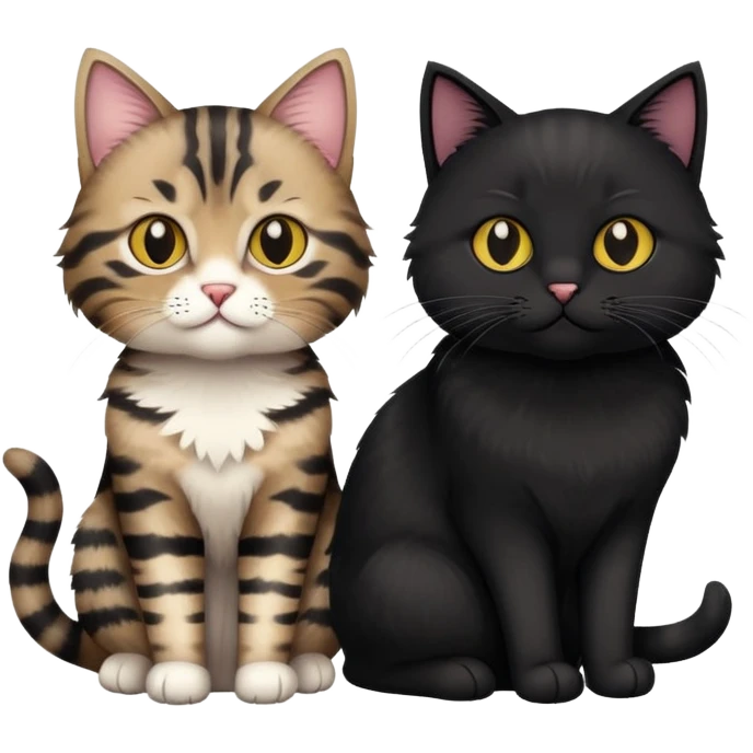 a short haired tabby cat and black cat emoji