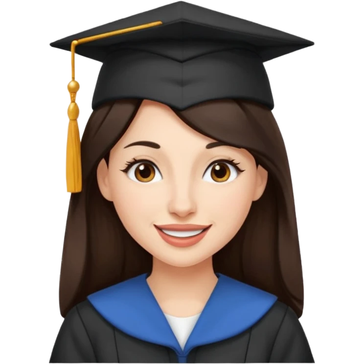 带着学士帽的，深棕色长发，黄种偏白皮肤的，高鼻梁，不戴眼镜的女博士生，在wink emoji