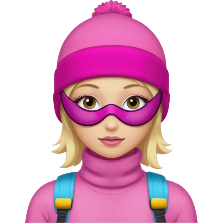 blonde girl wearing pink ski mask with pretty eyelashes  emoji