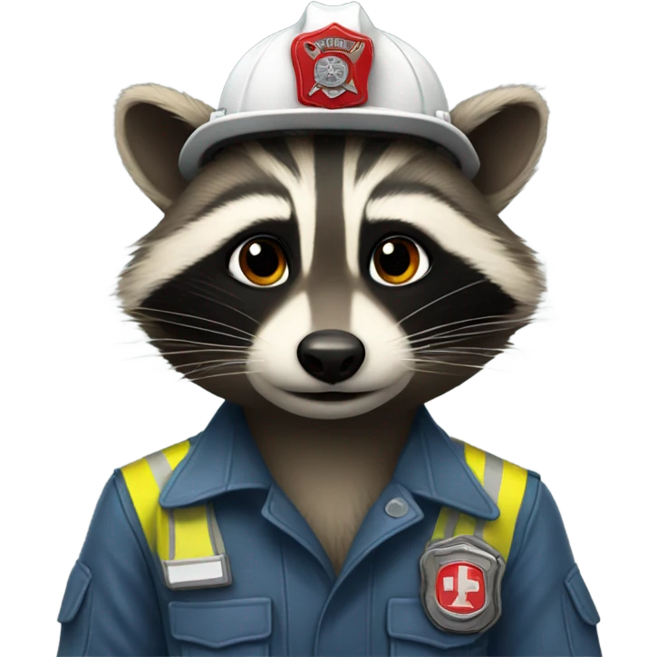 Raccoon as firefighter with a mullet emoji