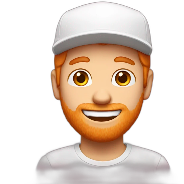 guy with short ginger hair wearing a white hat and a pink tshirst looking excited and super happy emoji