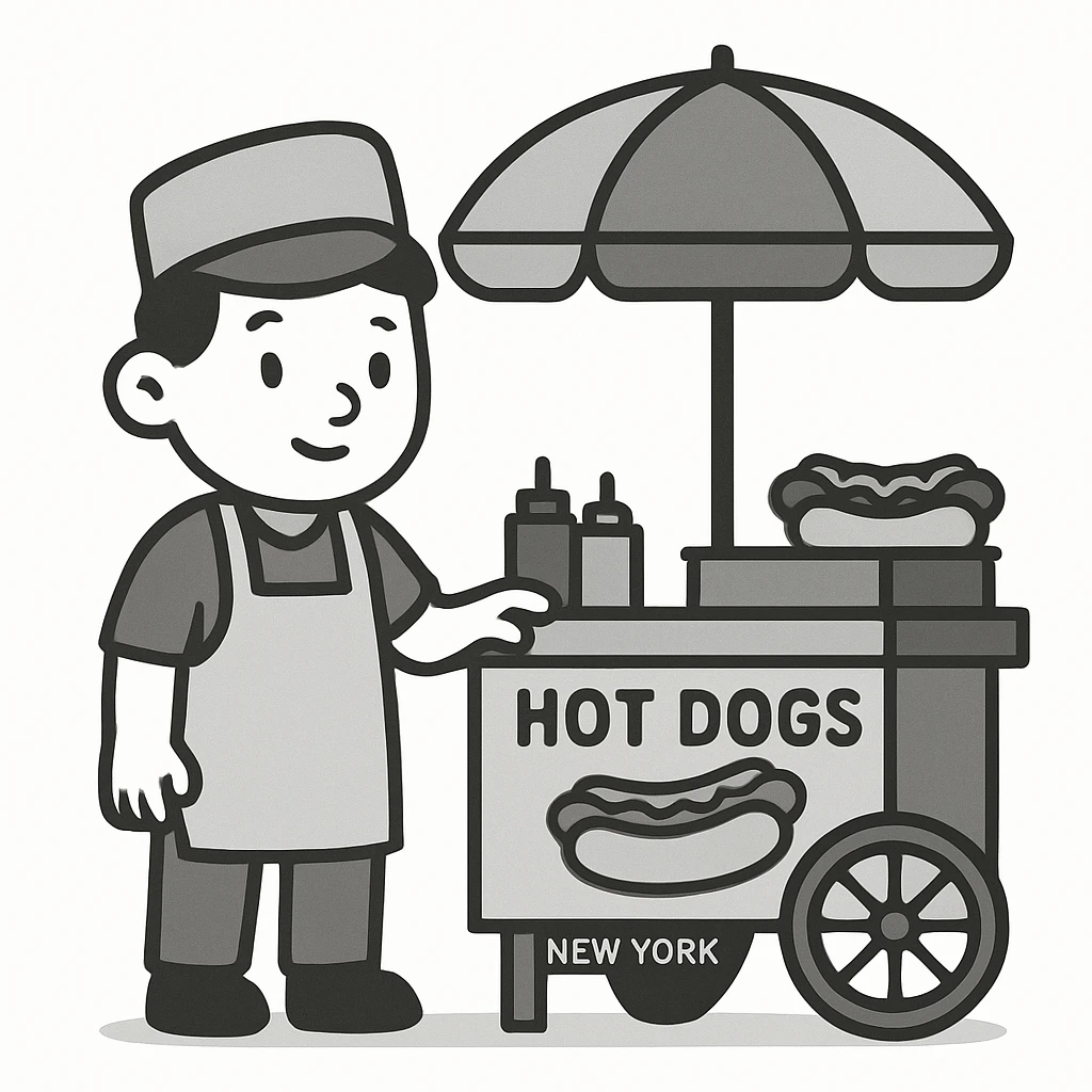hotdog seller in New York with cart emoji