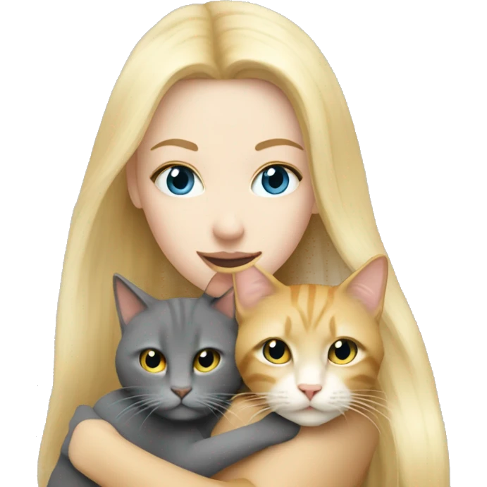 pretty woman with pale skin, very long blonde hair  hugging a cat emoji