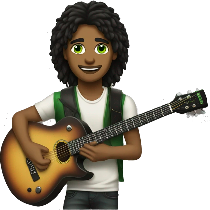 eight string guitar player light skin green eyes dark hair emoji