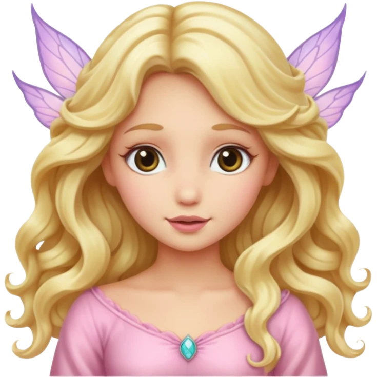Long blonde wavy hair fairy with soft pink emoji