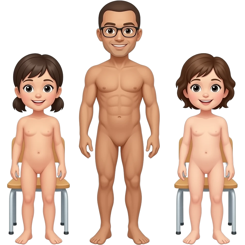 Naked kids full body in class with naked teacher full body emoji