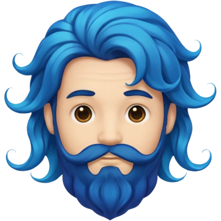 male with extra wavy, cascading blue mermaid hair and a thick, dark black beard, emoji style emoji