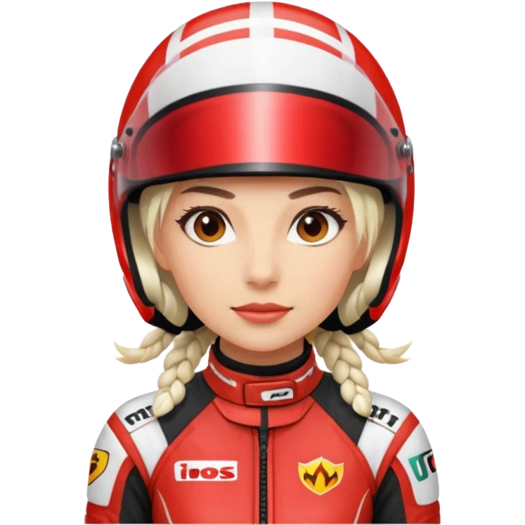 woman with white braided hair in red racer helmet emoji