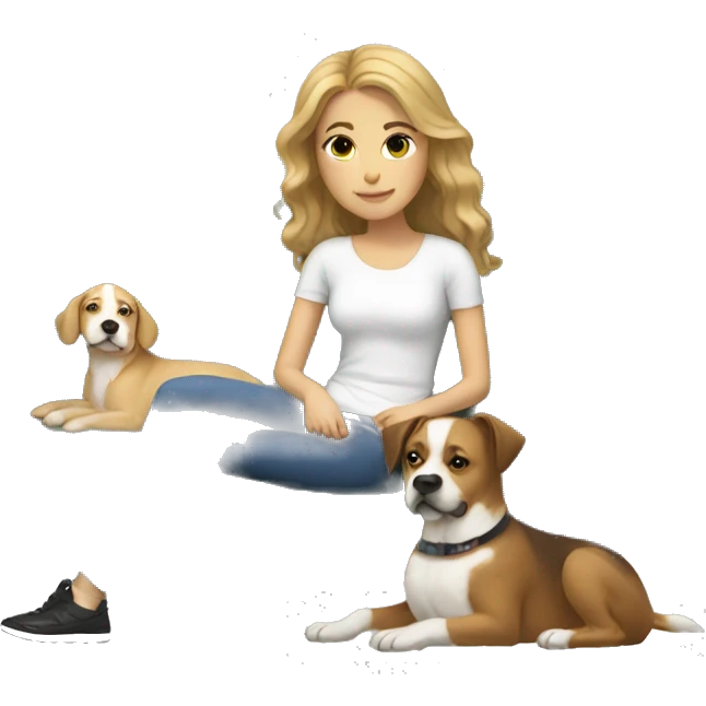 A white girl laying on the couch with her two dogs emoji