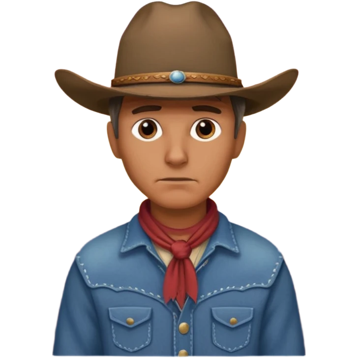 сгенерируй ковбоя который грустно смотрит на закат, он стоит на горах, которые такие как в америке на западе emoji