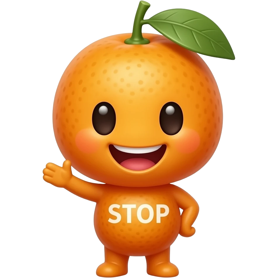 Laughing kumquat saying “STOP” emoji