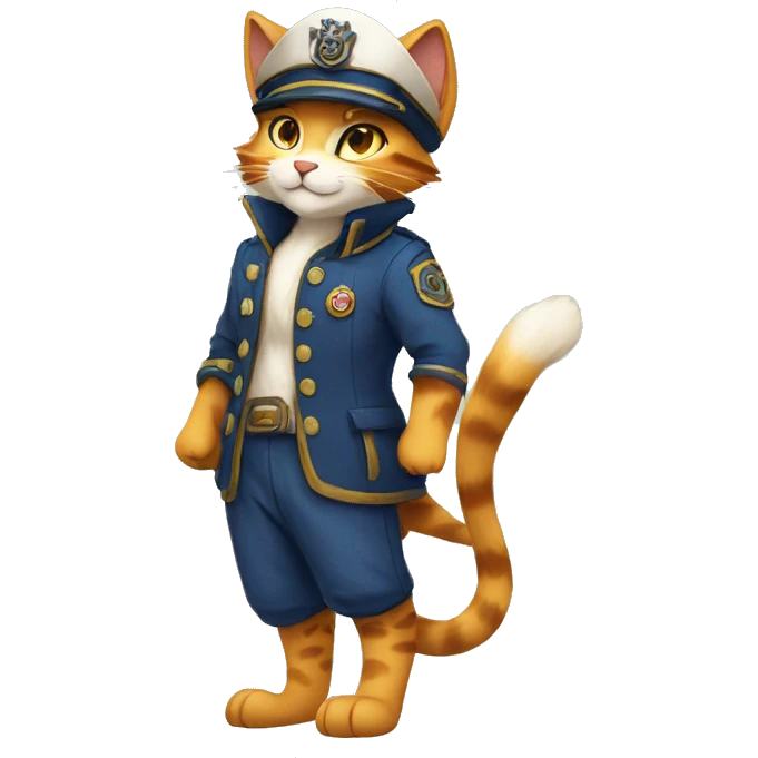 Anthro Fur-Sona feline-Fakémon with a Mariner-cap Full Body emoji