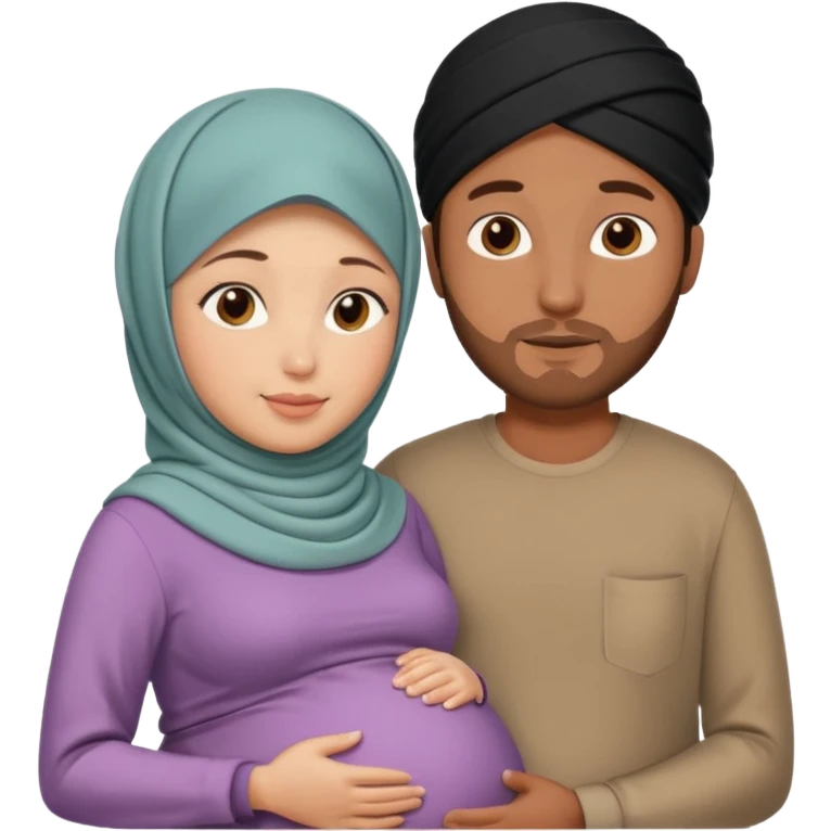 Pregnant woman hijabi .with her brown husband emoji