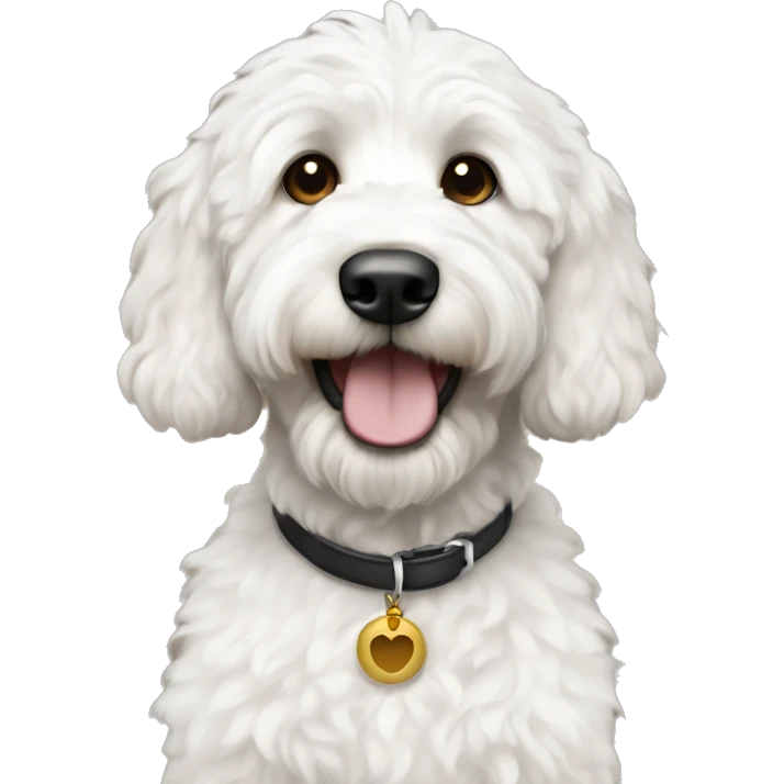 white with black goldendoodle with brown eye emoji