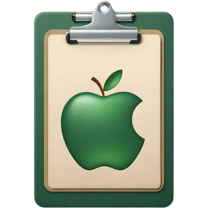 dark green clipboard with light beige paper, minimalism, no text, Apple emoji style emoji