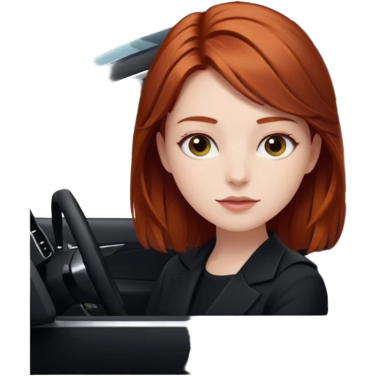 Auburn haired girl inside black Tesla emoji