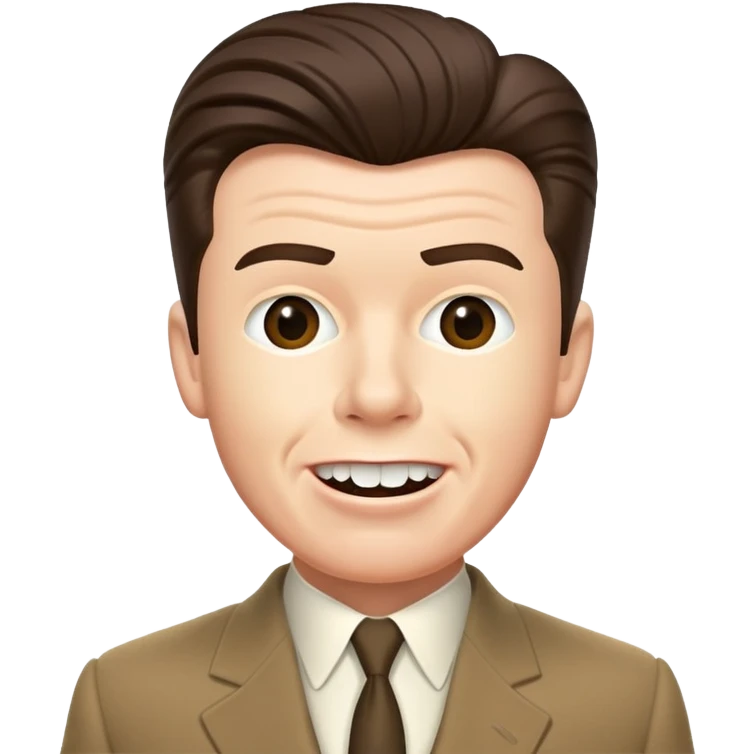 Rick Astley with straight face but with front teeth out and the picture is from the era of the 1940s-1950s or 60s and he kinda has World War 2 flashbacks emoji