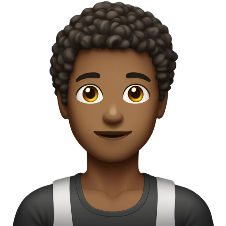 Boy with curly hair shaved on the sides, dark brown eyes, wearing tank top emoji