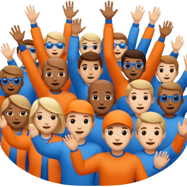 A cheering  within a circle of shades of orange and blue emoji