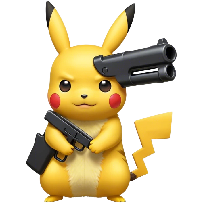 Pikachu holding a black toy gun legt side view  emoji