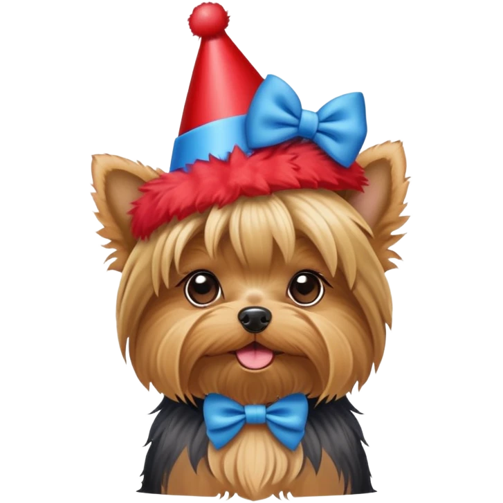 Yorkie red party hat blue bow emoji