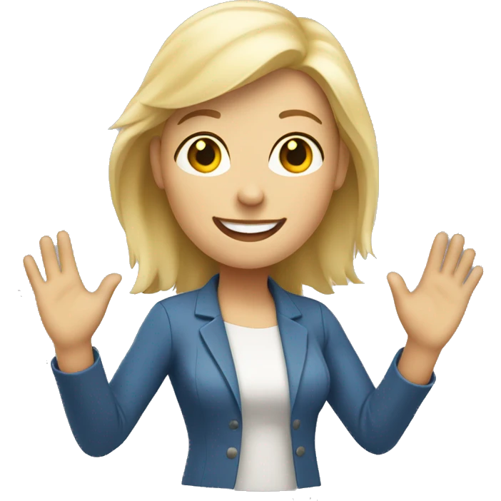 walking white woman, a blonde, friendly waving emoji