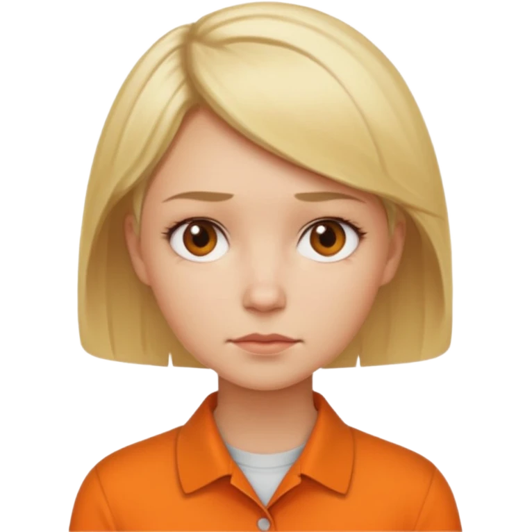 short blonde hair not smiling woman in orange collared shirt emoji