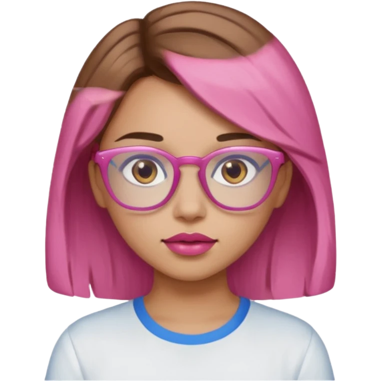 A girl with light skin, brown eyes, blue glasses, pink lips, and ONLY LIGHT BROWN hair. NO PINK!!!
 emoji