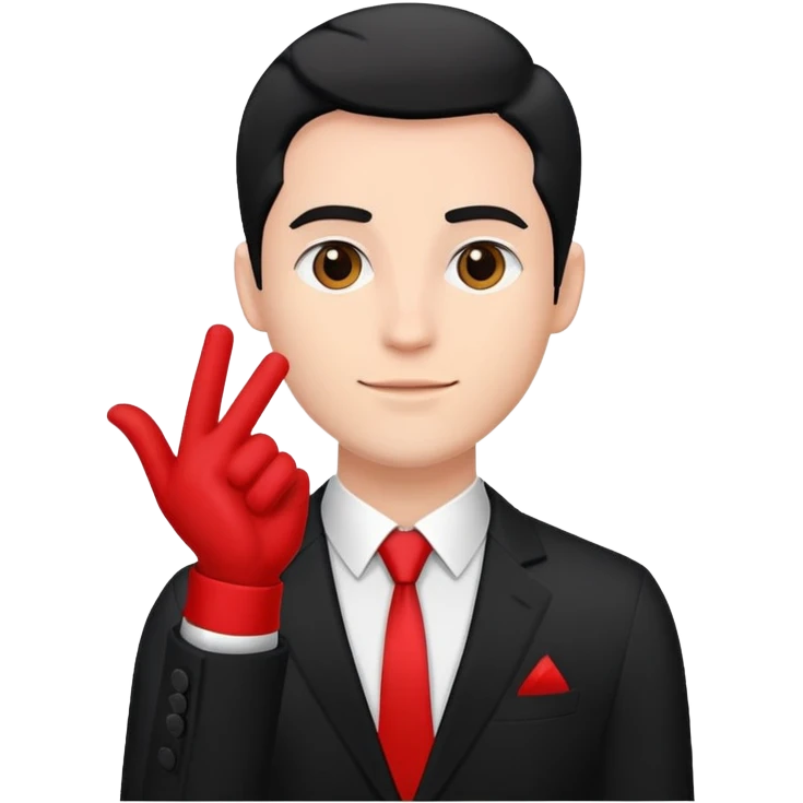 Man with black suit one hand up and a red cuff around upper arm emoji