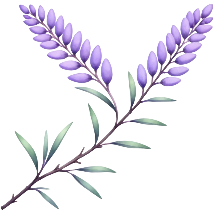 The art style is clean line art with delicate watercolor textures, pastel colors, and a dominant palette of lavender, soft lilac, and muted purple. Let the branch be more elongated emoji