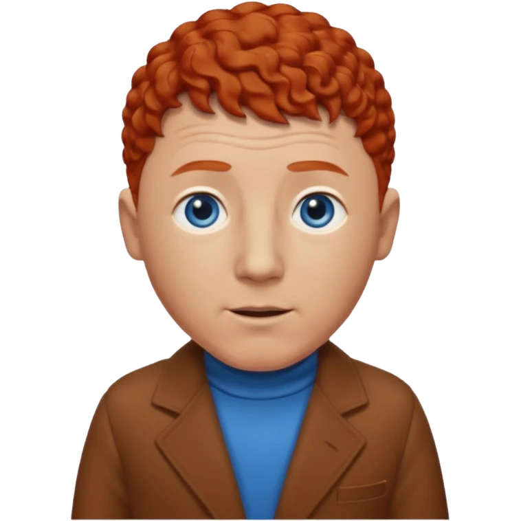 Curly Howard from the Three Stooges with blue eyes, chestnut-red hair, brown outfit emoji