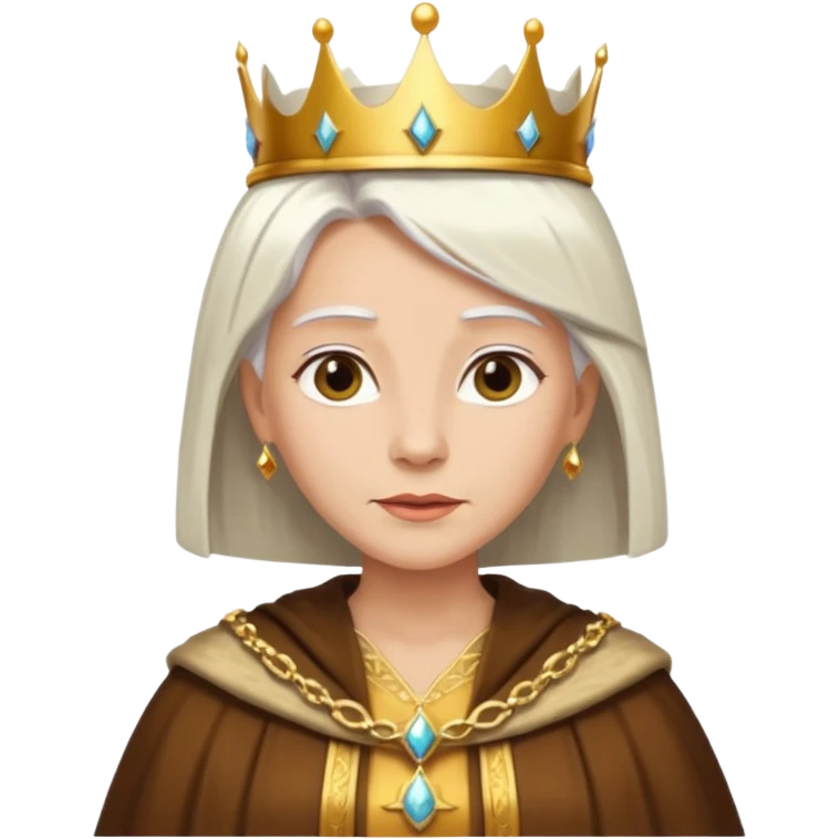 Queen with straight white hair – golden crown, brown robe emoji