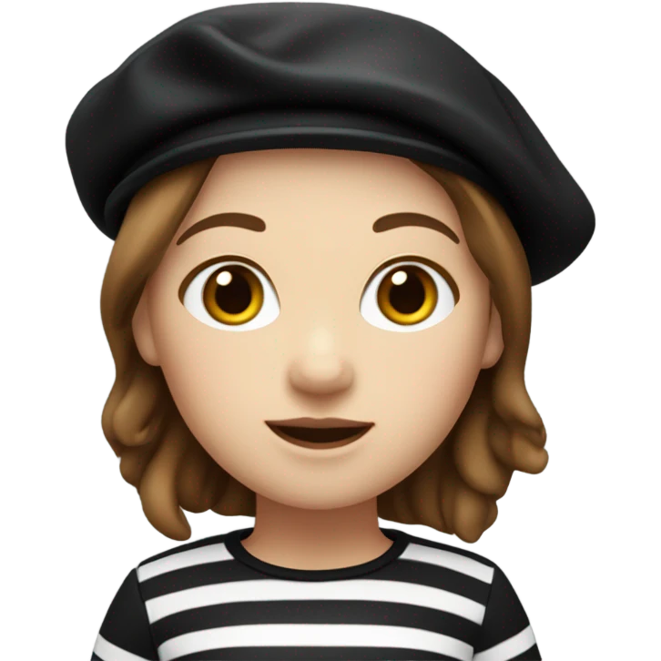 memoji breton girl brown hair with black beret and stripes  emoji