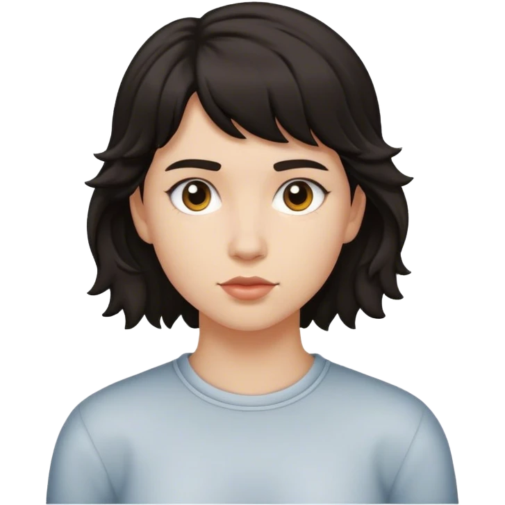 matt girl with super short mullet wavy dark hair emoji
