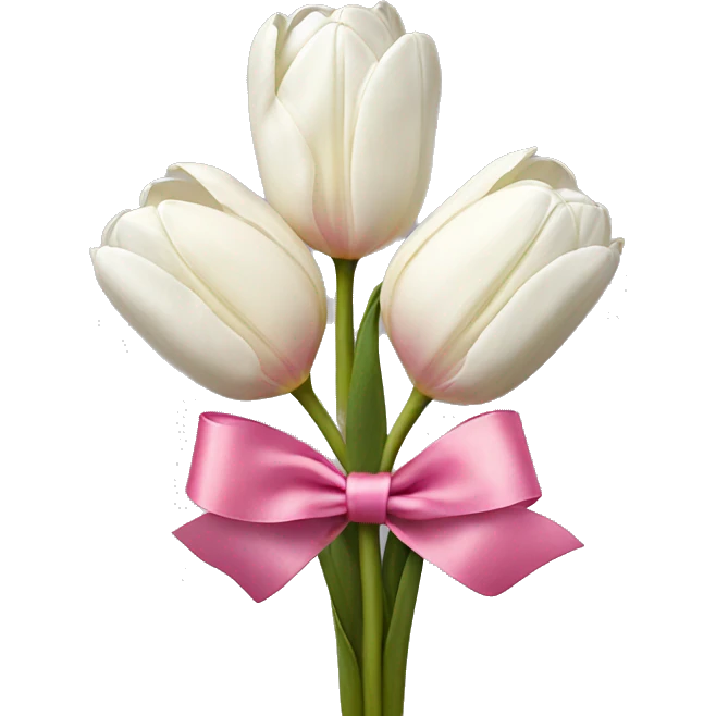 white tulips with pink ribbon  emoji