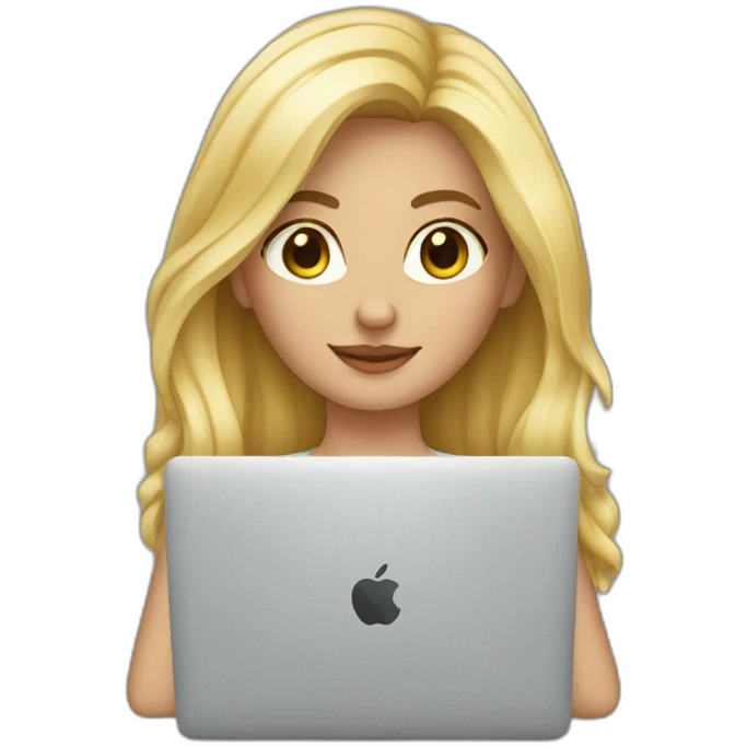blonde girl using macbook emoji