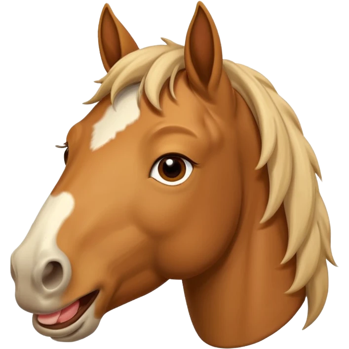 Realistic looking horse face looking from the side laughing  emoji