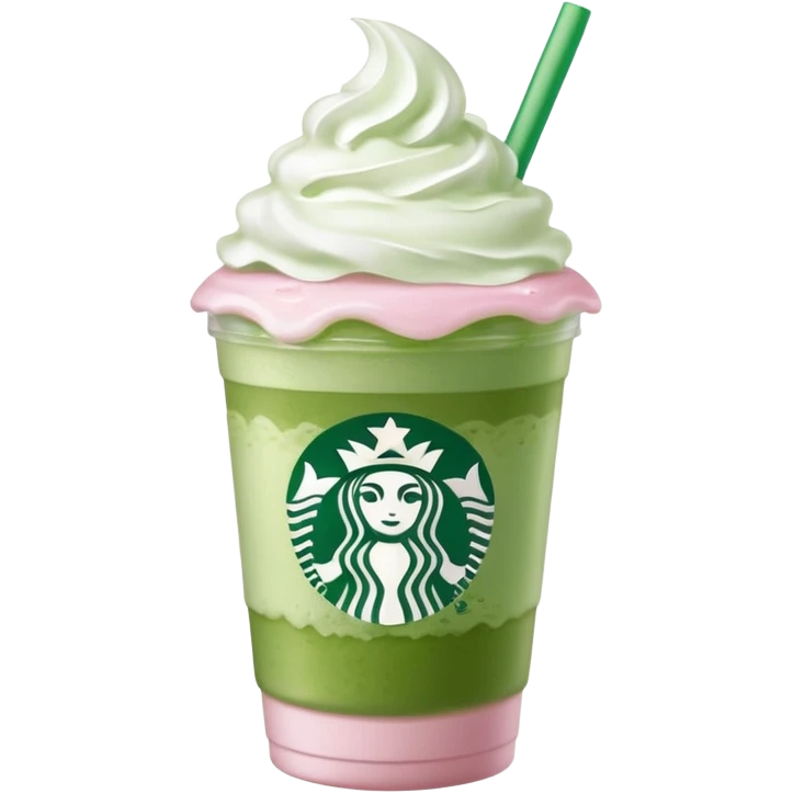 Clear Starbucks cup, no logo, with light pink drink, matcha foam, and whip cream on top emoji