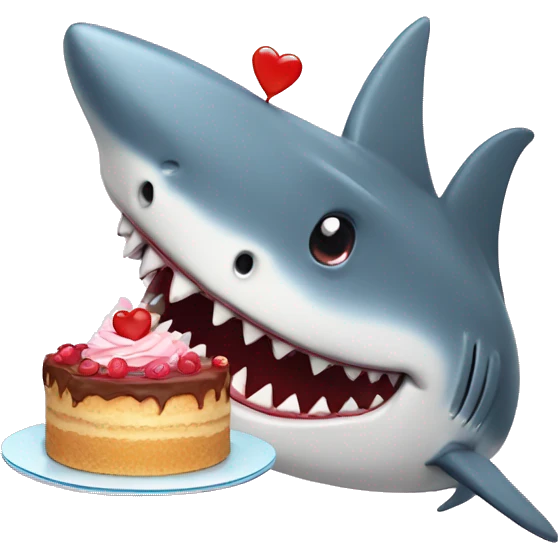 Shark with a cute heart and a cake. emoji