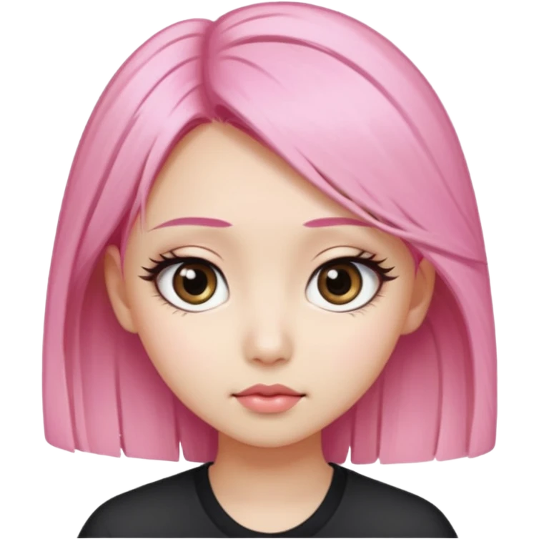 An Asian girl with pink-blonde hair, big eyes, thick eyebrows, and long eyelashes; only her head... emoji