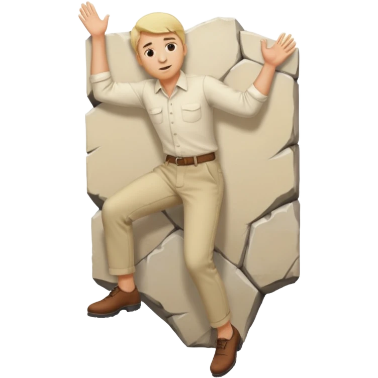 Blonde man wearing beige trousers and a cream shirt climbing over a wall emoji
