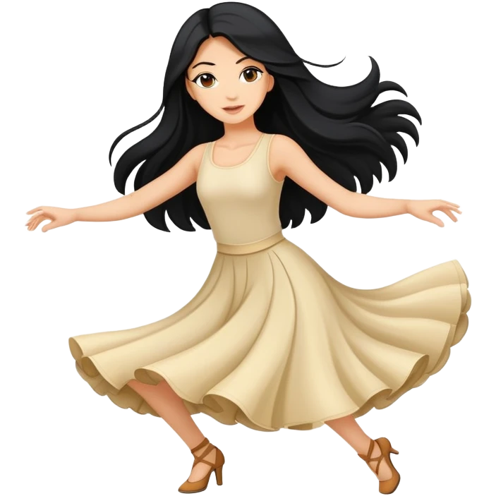 Beautiful white girl with black long hair dancing emoji