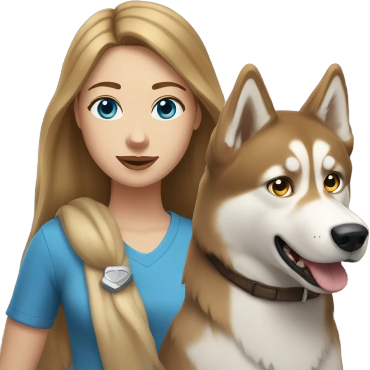 White Woman hair brown and bleus eyes and golden Husky  emoji