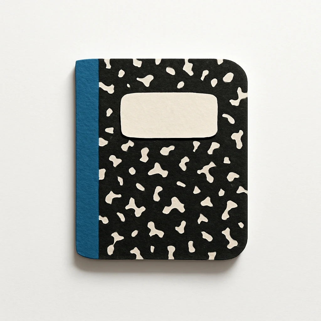 black and white marbled composition notebook emoji