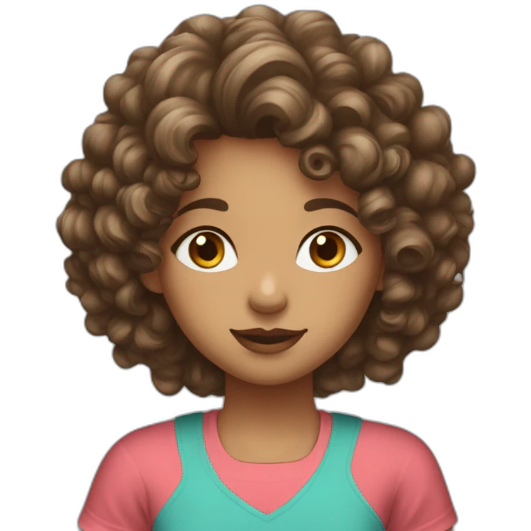 face of midle easten curly tenage girl with medium brown hair in T-shirt emoji